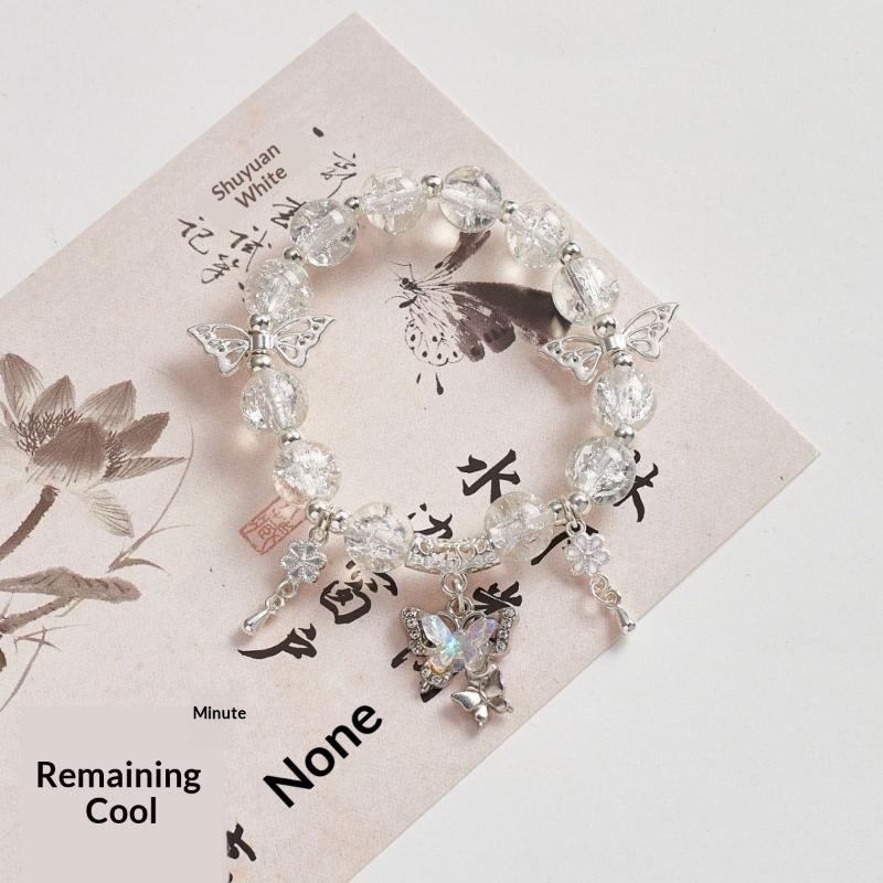 Sweet Chinese Style Butterfly Beaded Bracelet For Women Temperament Colorful Glass Beads Elastic Rope Bracelets Jewelry Gifts
