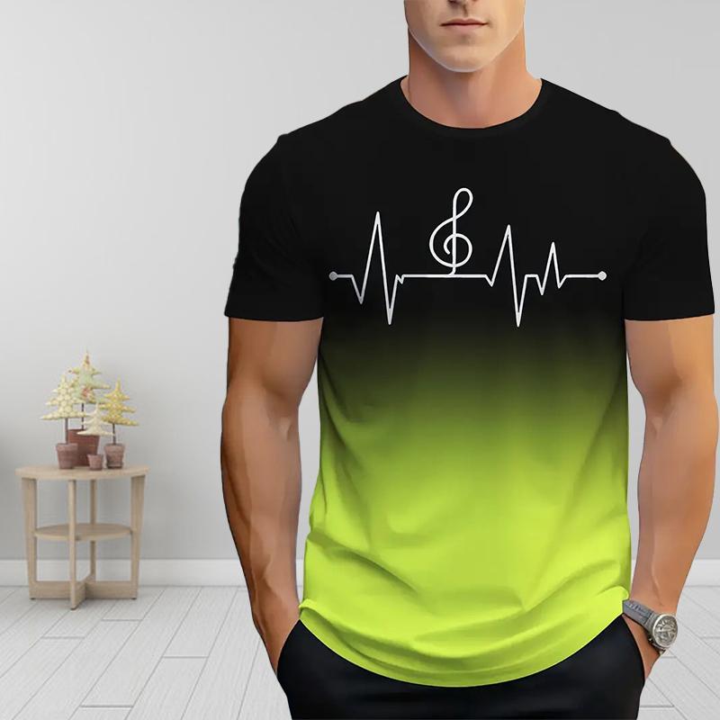 Nové letní pánské tričko s dvoubarevným gradientním potiskem pánského trička