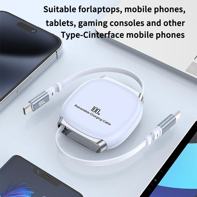 VAORLO Retractable 100W Fast Charging Cable Type C Data Cable For iphone 15/16series Samsung Laptop Tablets PD 3.0 Fast charging