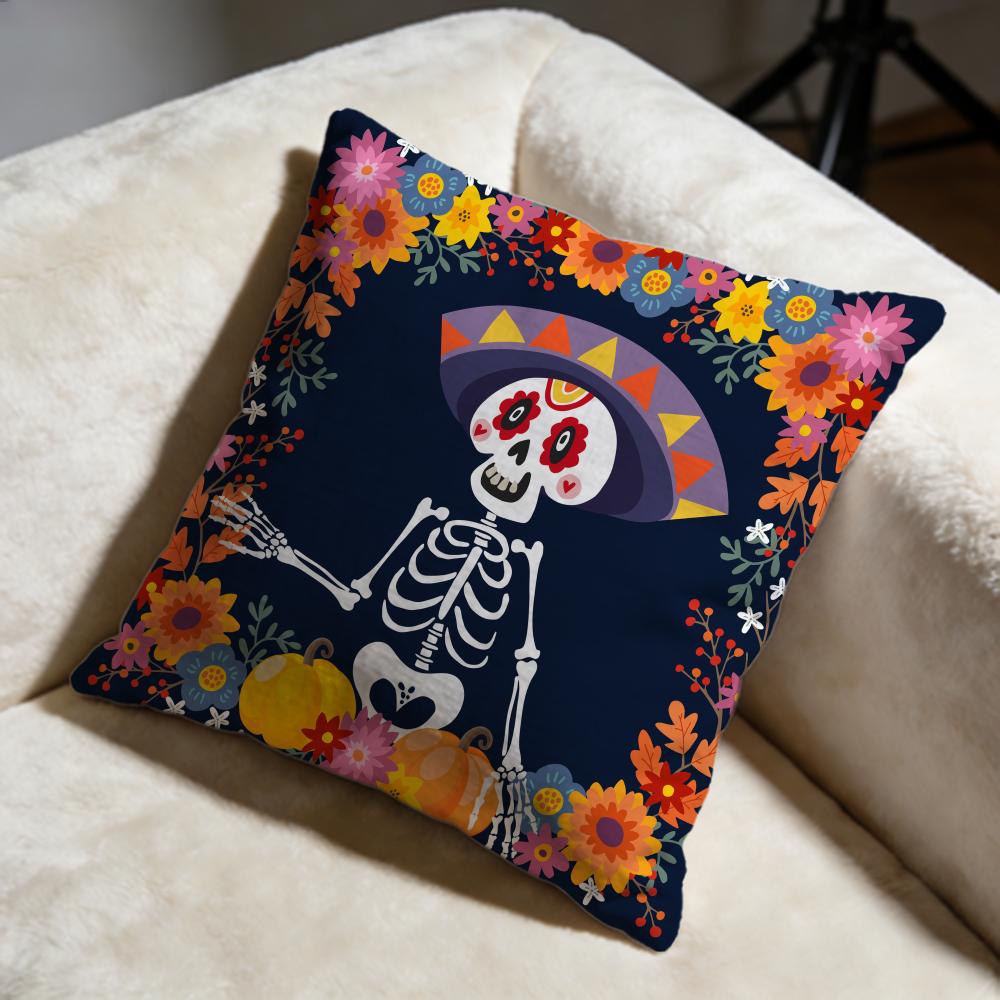 Easter Flower Skeleton Cushion Cover Soft Decorative Pillow Case Suitable For Bedroom Sofa Car Travel Use