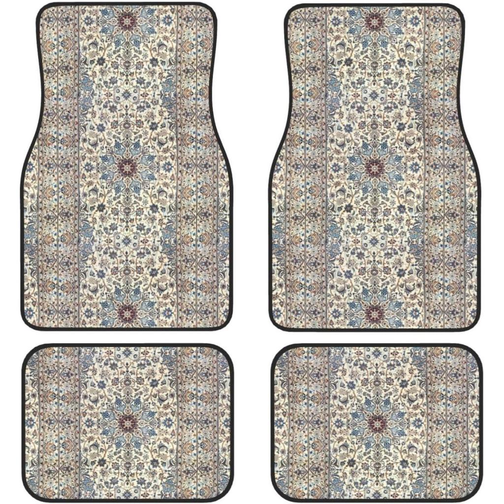 Car Floor Mats Set Of 4, Oriental Turkish Persian Carpet Front And Back Rug Mats Decorative Universal For Cars SUV Trucks Vans