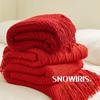 Red Wedding Sofa & Bed Blanket Cover, Bed Flag, Dowry Shawl, Knit Blanket Runner