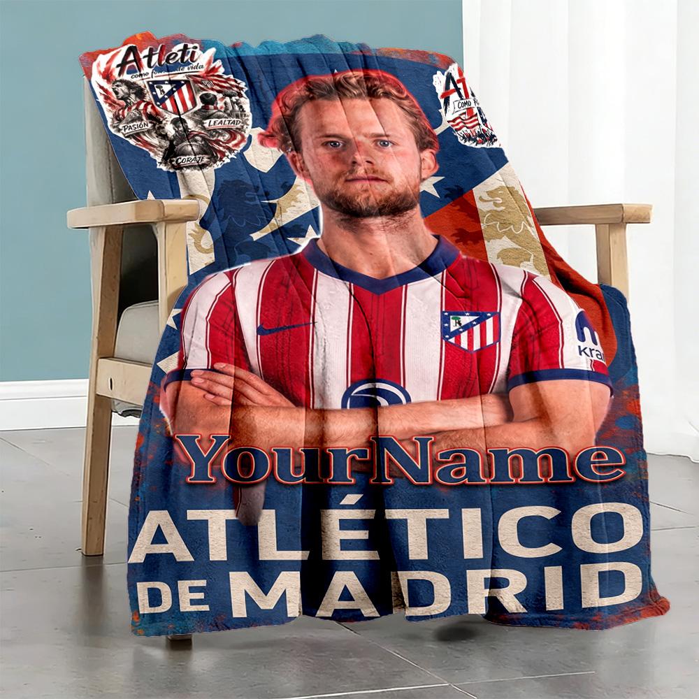 Atletico Madrid Personalized Name Blanket Throw Customizable Blanket Ultra-Soft Throw For Livingroom Sofa Couch Picnics All-Season Use