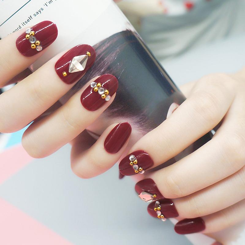 Red Handmade Press-On Nails Set Heart With Pearl Design Short Elegant Sweet Style Full Cover Nail Tips For Women And Girls