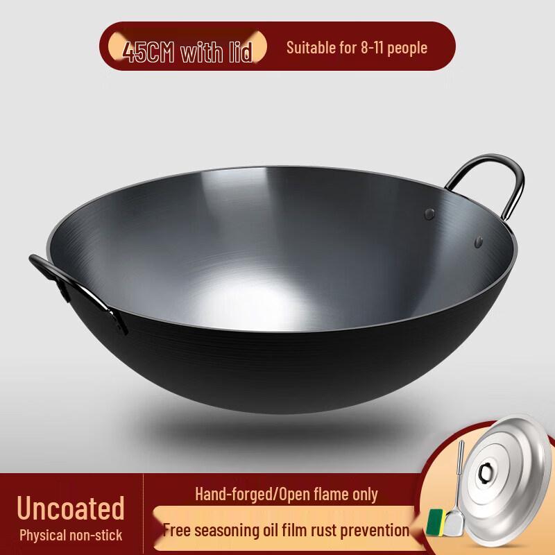Traditional Handmade 201 Stainless Steel Double Handle Wok