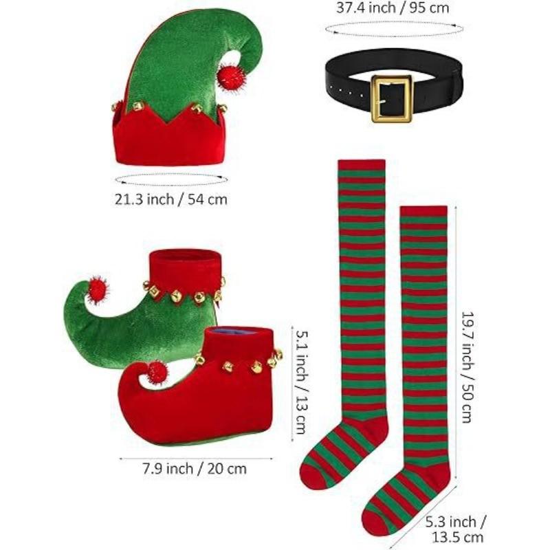 Adult Women Santa Claus Xmas Elf Green Dress Socks Hat Sets Christmas New Year Cosplay Costumes Performance Role Play Outfit