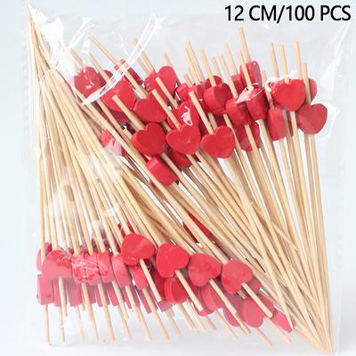 100Pcs Wooden Heart-Shaped Fruit Toothpicks Disposable Natural Bamboo Toothpicks Table Decor Supplies Creative Fruit Fork