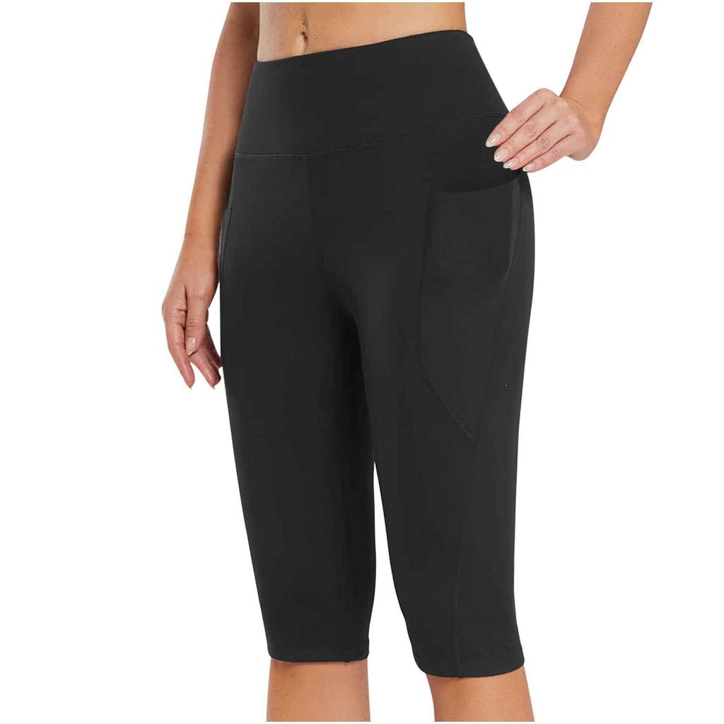 Pantaloncini con tasche da allenamento per motociclisti da yoga a vita alta da donna, leggings atletici