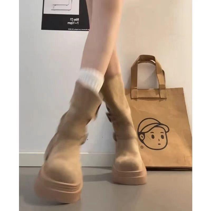 Fashion Retro D sponge cake thick sole British style slim legs for women 2025 new fashion slimming and height increasing single boots
