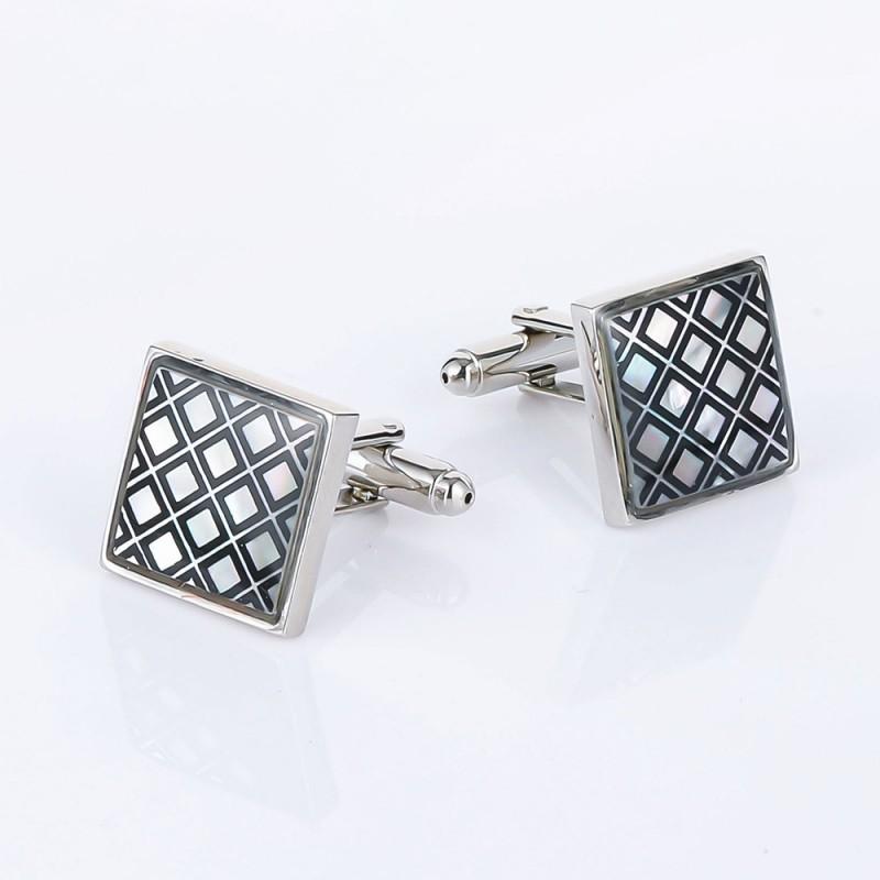Square Grid Mother Of Pearl Accessories Cufflinks Men s French Shirt all-natural