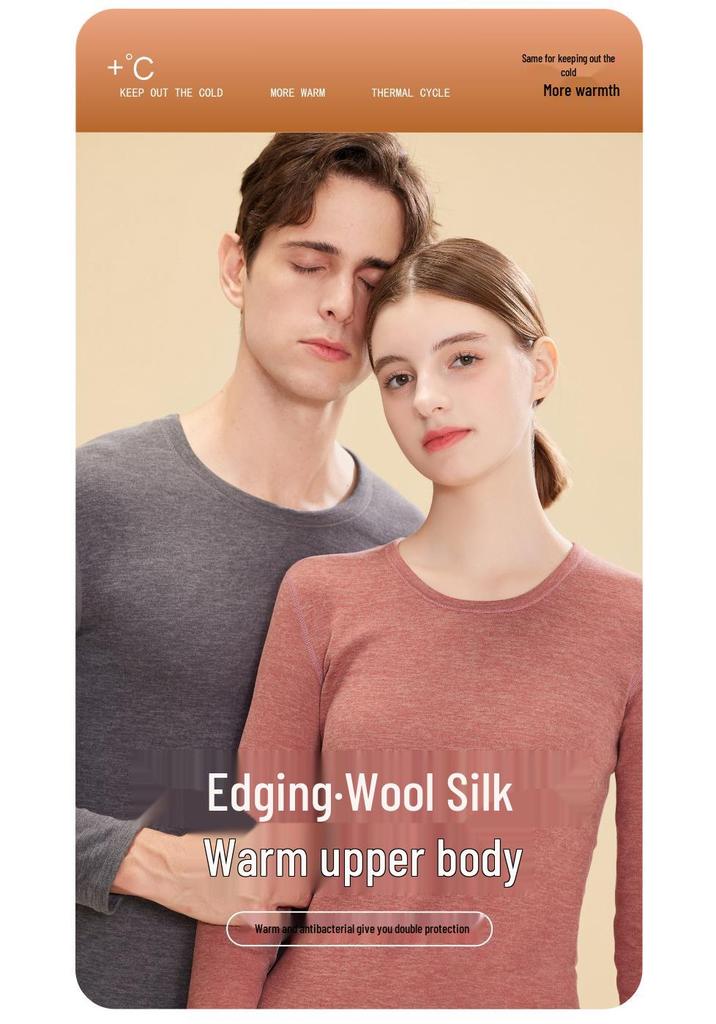 Men's Wool Silk Autumn Thermal Set: Double-Sided Brushed Base Layer Top and Pants - Warm Underwear for Couples