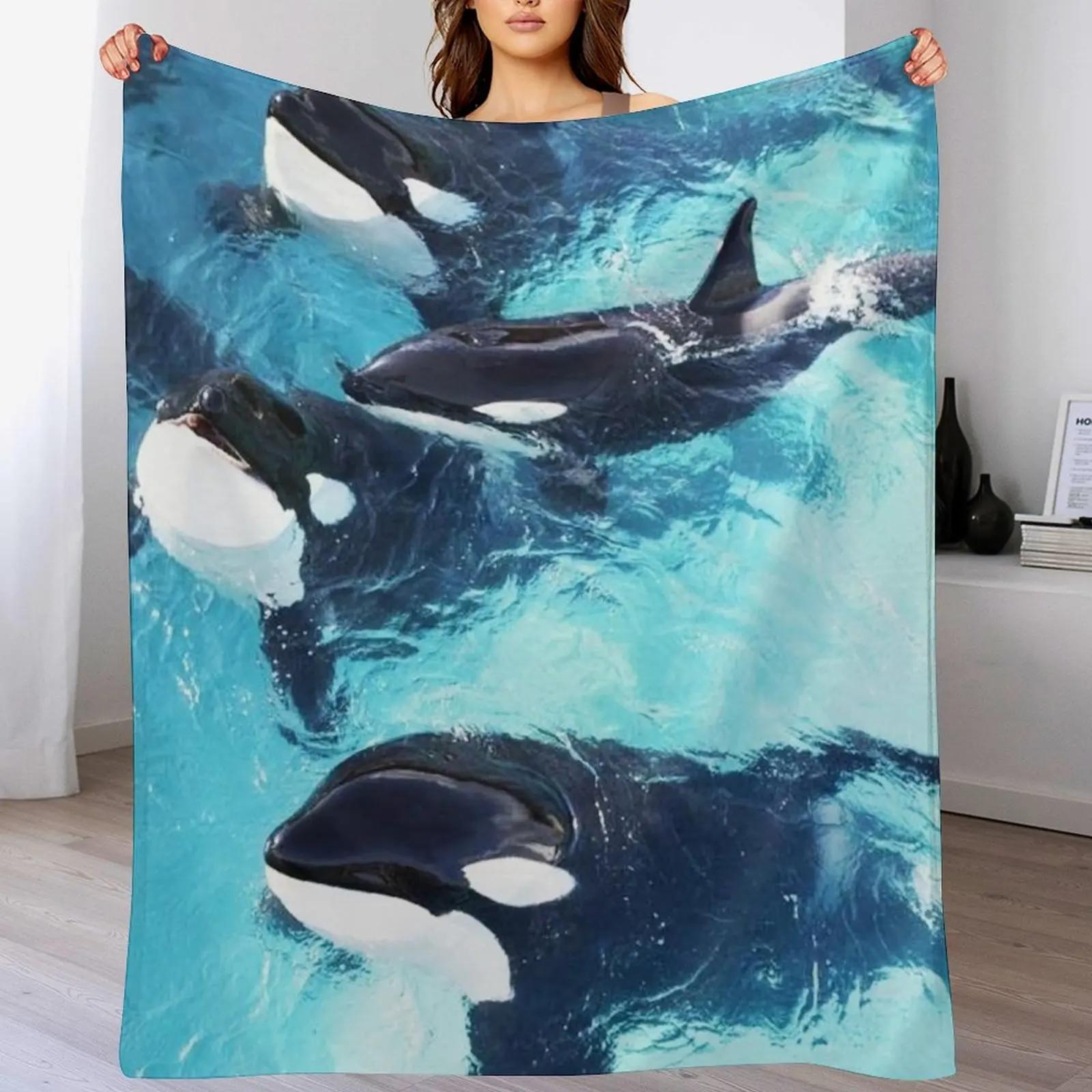 Whale in Blue Ocean Throw Blanket Plush Fuzzy Cozy Blanket for Couch Sofa 102x76cm(40x30in)