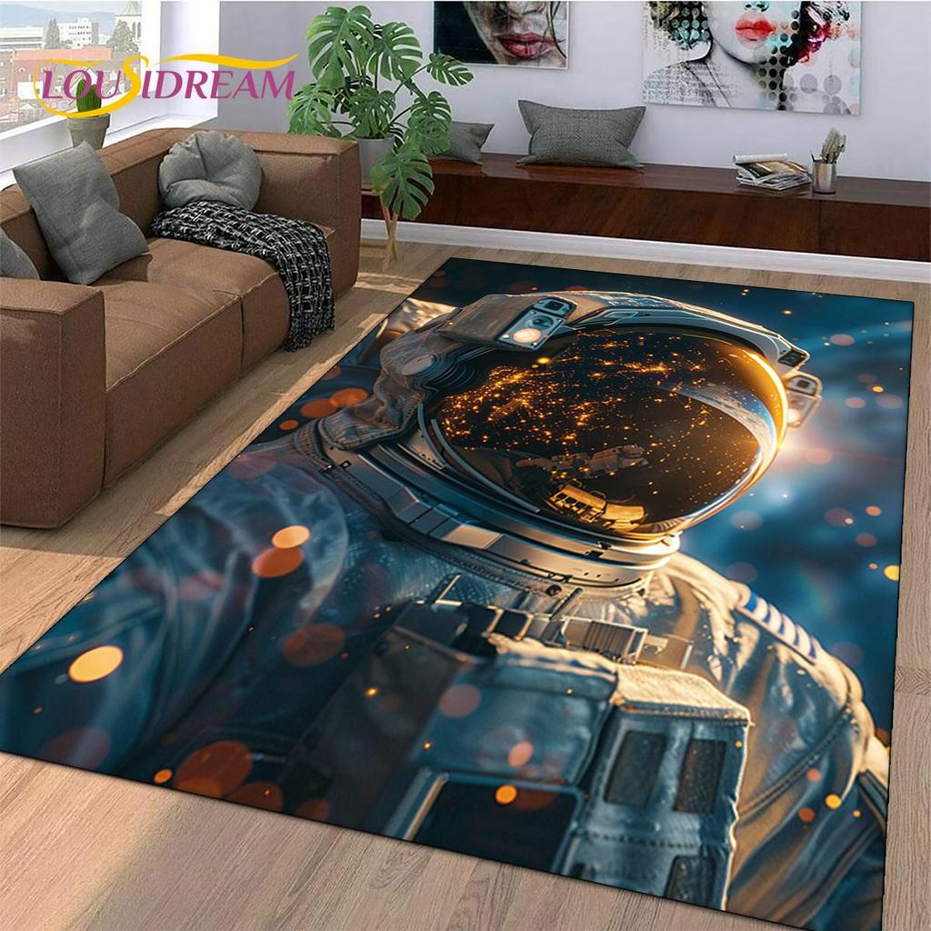 Astronaut Traum Universum Raumfahrer 3D Weltraum Cartoon Teppich für Wohnzimmer Schlafzimmer Dekoration, Rutschfest für Sofa Fußmatte Kinder
