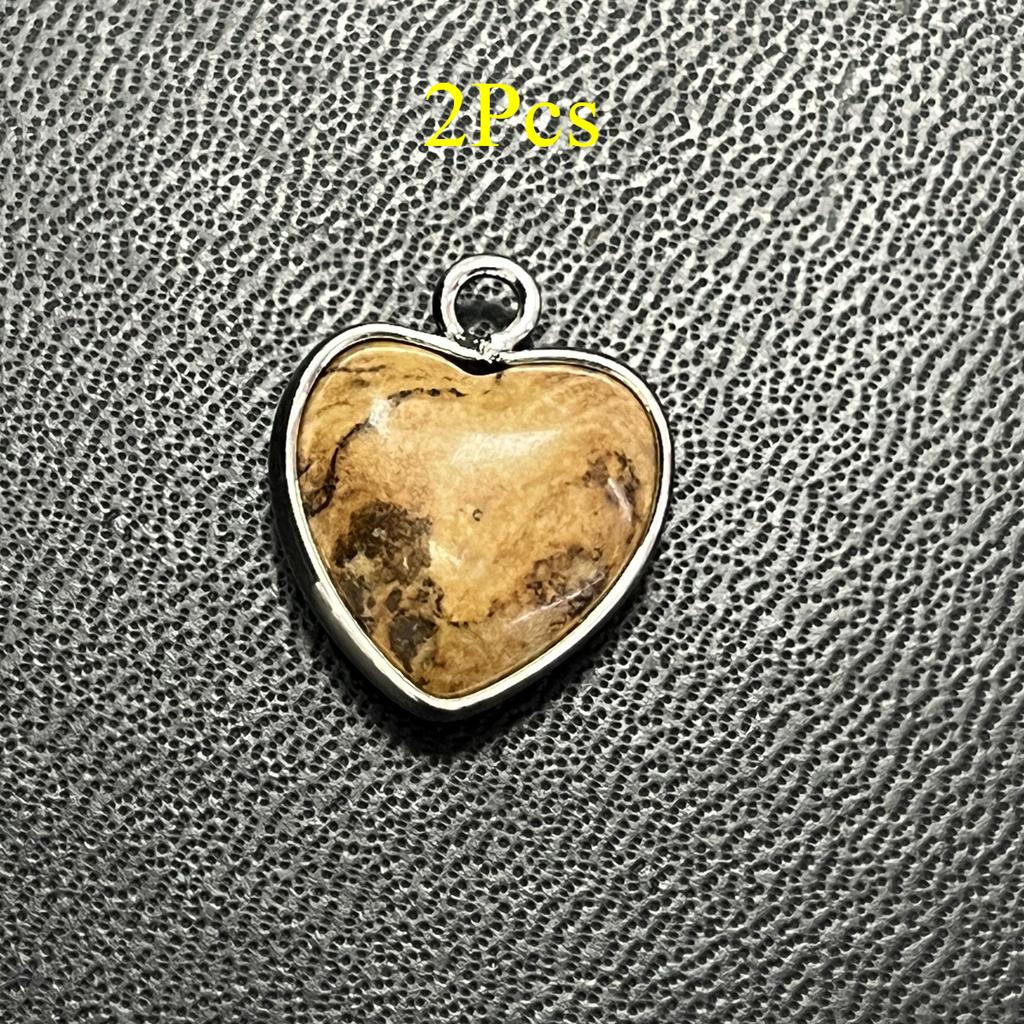 2 Stück, Energie Naturstein Anhänger mit silberfarbenem Rand, Spirituelle Heilung Kristall Herz Edelstein Charms für Schmuckherstellung DIY Basteln 15mm