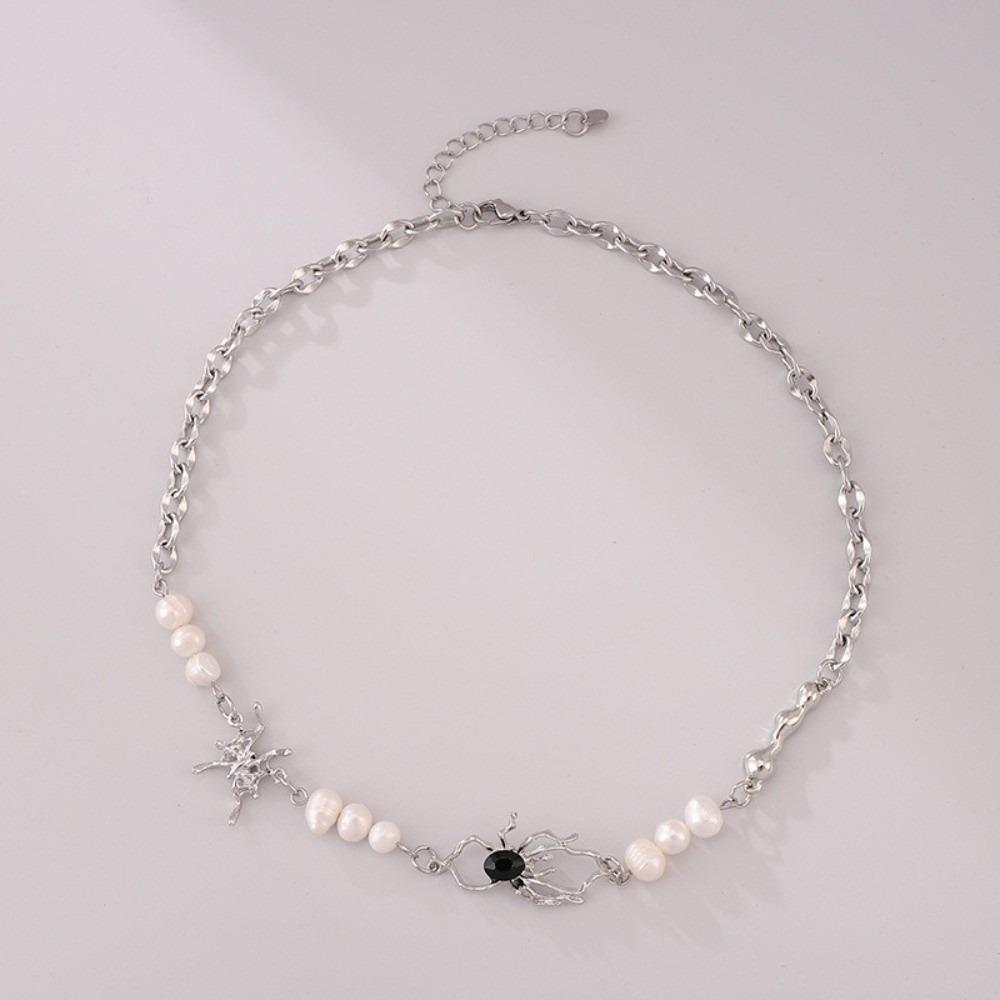 

Vintage Stainless Steel Spider Antique Silver Color Shiny Clavicle Chain Crystal Zircon Punk Jewelry Men Women Jewelry