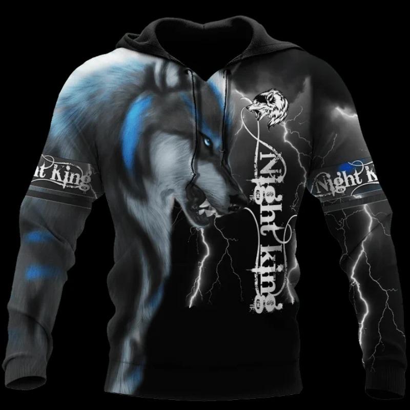 Jeseň a zima Pánske mikiny s kapucňou Zvierací vlčí vzor 3D tlač Dlhý rukáv Voľný Street Fashion Pulover Pánske oblečenie 6XL