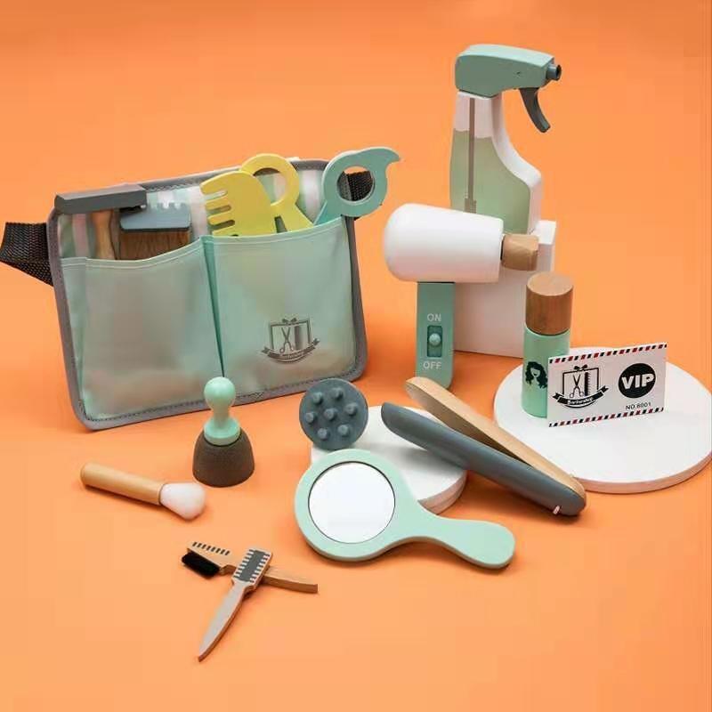 Tre Barnas Lekehus Sminke Moro Hårklipp Veske Leker Simulering Kam Hårføner Treleker