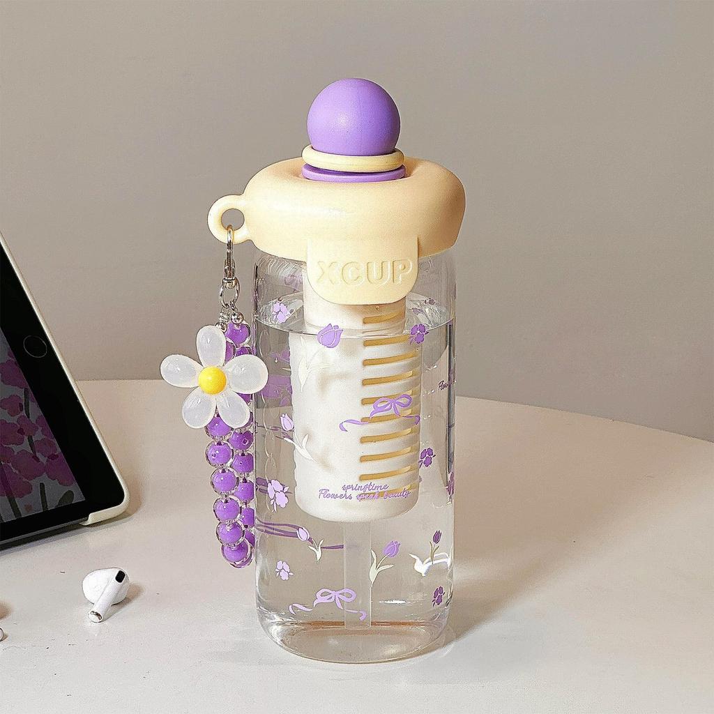 Straw Cup Student Vacuum High Value Flower Tea Cartoon Cup Portable Straw Glass Large Capacity Summer Cup