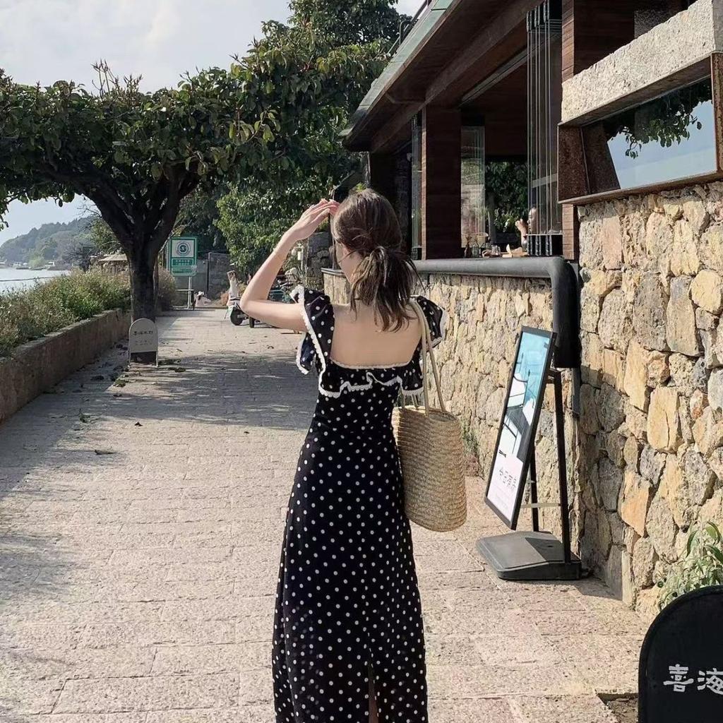 French temperament new waist slim summer polka dot skirt long dress long dress