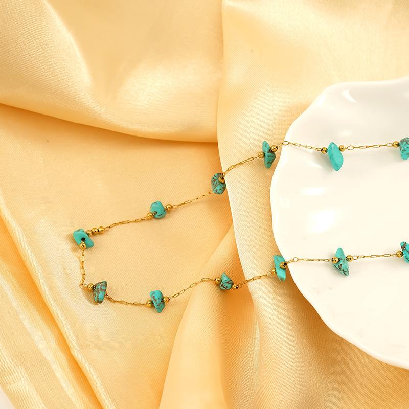 Halskette aus Edelstahl mit glasierten Perlen und Kristallen, süße türkisfarbene Natursteinkette, Persönlichkeit, hochwertige Schlüsselbeinkette