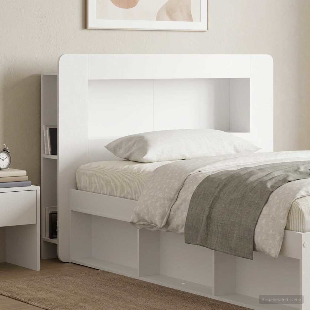 Headboard Cabinet with Storage High Gloss White Particleboard