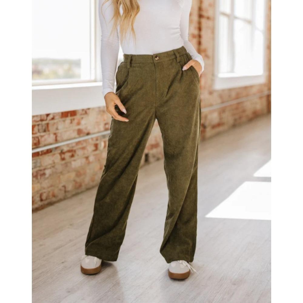 Pantalon casual large pour femme, taille haute, coupe ample, style vintage en velours côtelé