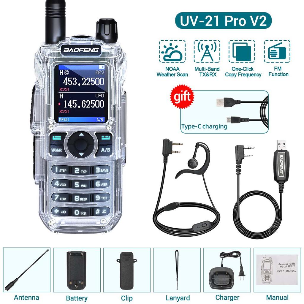 Baofeng UV-21M Portable Walkie Talkie Wireless Copy Frequency Long Range Multi-Band AM FM Type-C Ham Two Way Radio UV-5R MINI
