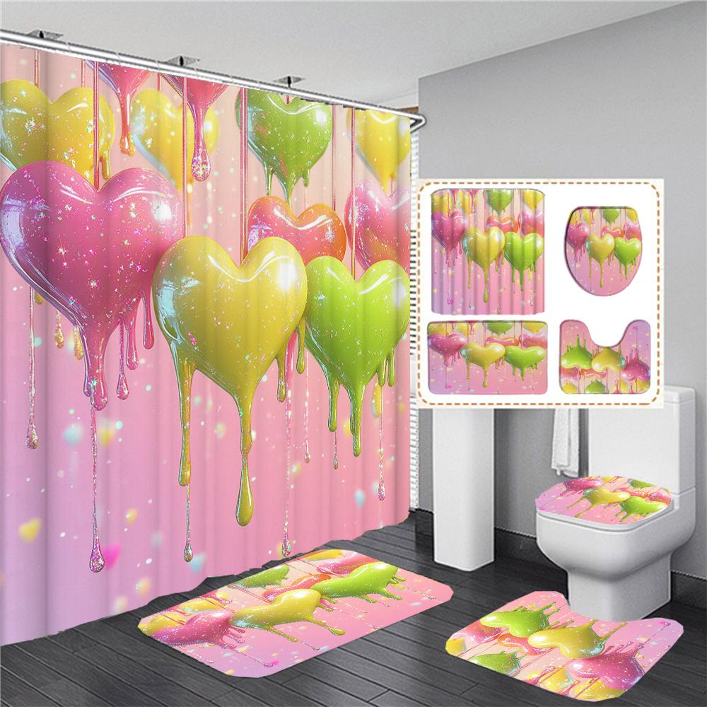 Sparkling Golden Red Shower Curtain Set With Non-Slip Rugs Toilet Lid Cover And Bath Mat Glitter Shower Curtain Bathroom Decor