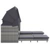 Extendable 3 Seater Sofa Bed with Canopy Poly Rattan Grey