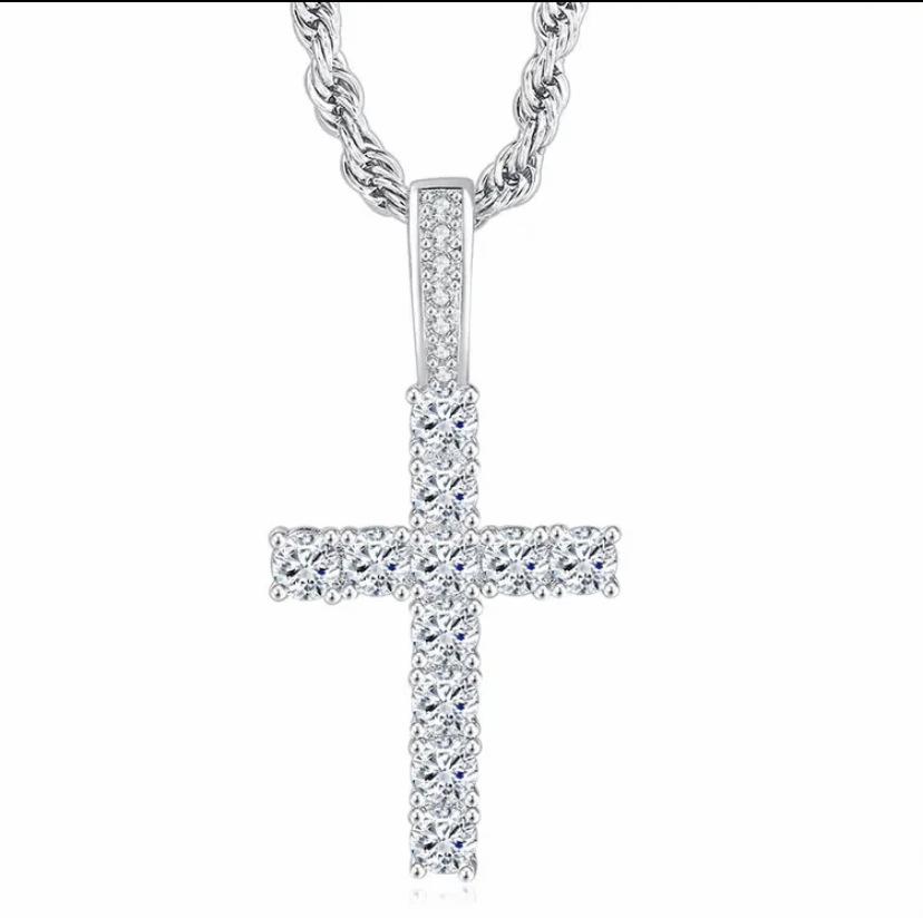 Personality Hip-hop Gold Color Shiny Full of Zircon Solid Cross Pendant Necklace for Women Men Punk Rock Jewelry Accessory Gifts