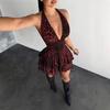 2026 Retro Leopard Print Backless Lace-up Slimming Short Dress