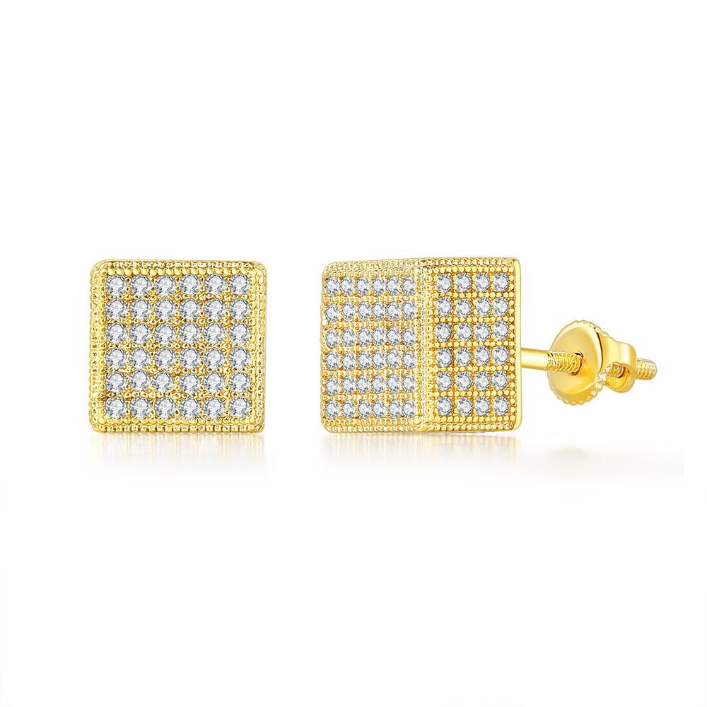 Hip Hop Cube Iced Out Stud Earrings For Women Men Square Micro Pave Crystal CZ Stud Earring Jewelry Accessories Gift OHE109