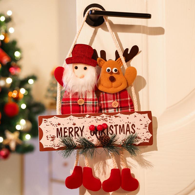 Christmas Decorations Wooden Snowmen Santa Claus Reindeer Door Hanging Ornament XmasTree Indoor Scene Layout Home New Year Decor