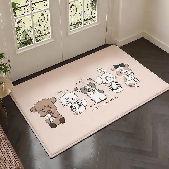 Kawaii Cartoon Bear Bunny Cat Rectangle Carpet Cute Maid Animal Kids Room Home Decor Mat Non Slip Floor Rug Entryway Doormat