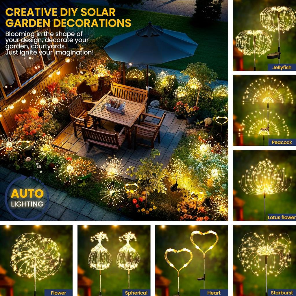 Garden Decoration Solar Light for Outdoors DIY Dandelion Solar Plug Garden Lighting Weatherproof Solar Firework Lamp Patio Lawn