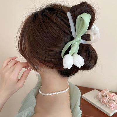 13*4.5cm Sweet Tulip Ribbon Hair Clip For Women Girls Cute Elegant Bow Hair Clip Exquisite Temperament Hair Accessories Gifts