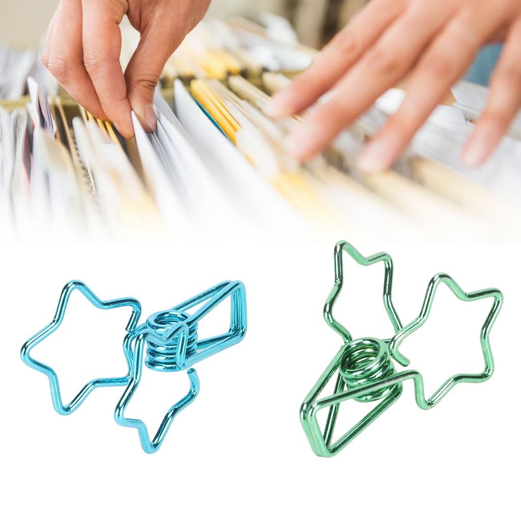 100pcs Star  Clips Strong Clamping Force Cute Cartoon Sturdy Metal Paper Clamps for Account Bl