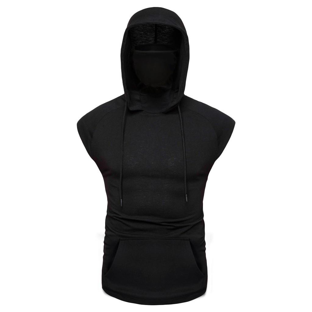 Pánská sportovní vesta Mask Button S Hooded Splice Velká pánská vesta s otevřenou vidlicí