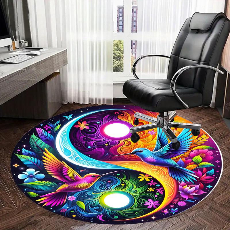 1pc Office Carpet Chair Mats Colorful Hummingbirds Yin Yang Perfect for Decorating Office Chairs, Living Rooms, Or Bedrooms.YDT132
