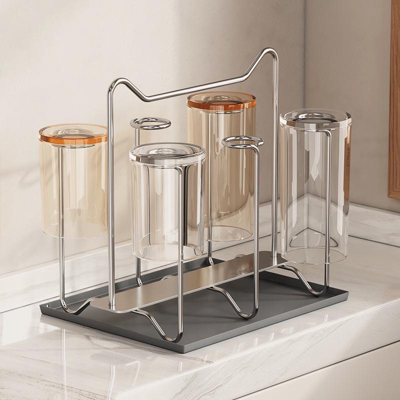 Stainless Steel Rotating Cup Holder & Draining Rack for Countertop
