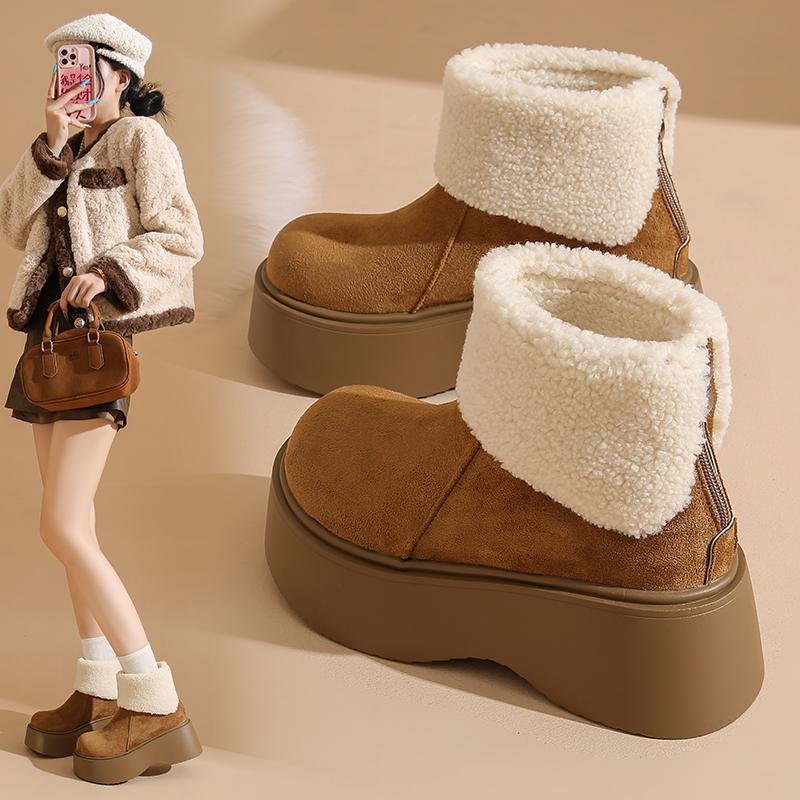 

Модные зимние ботинки на массивной платформе и каблуке для женщин, теплые, увеличивающие рост, короткие ботильоны, обувь Zapatos Mujer 35 коричневый