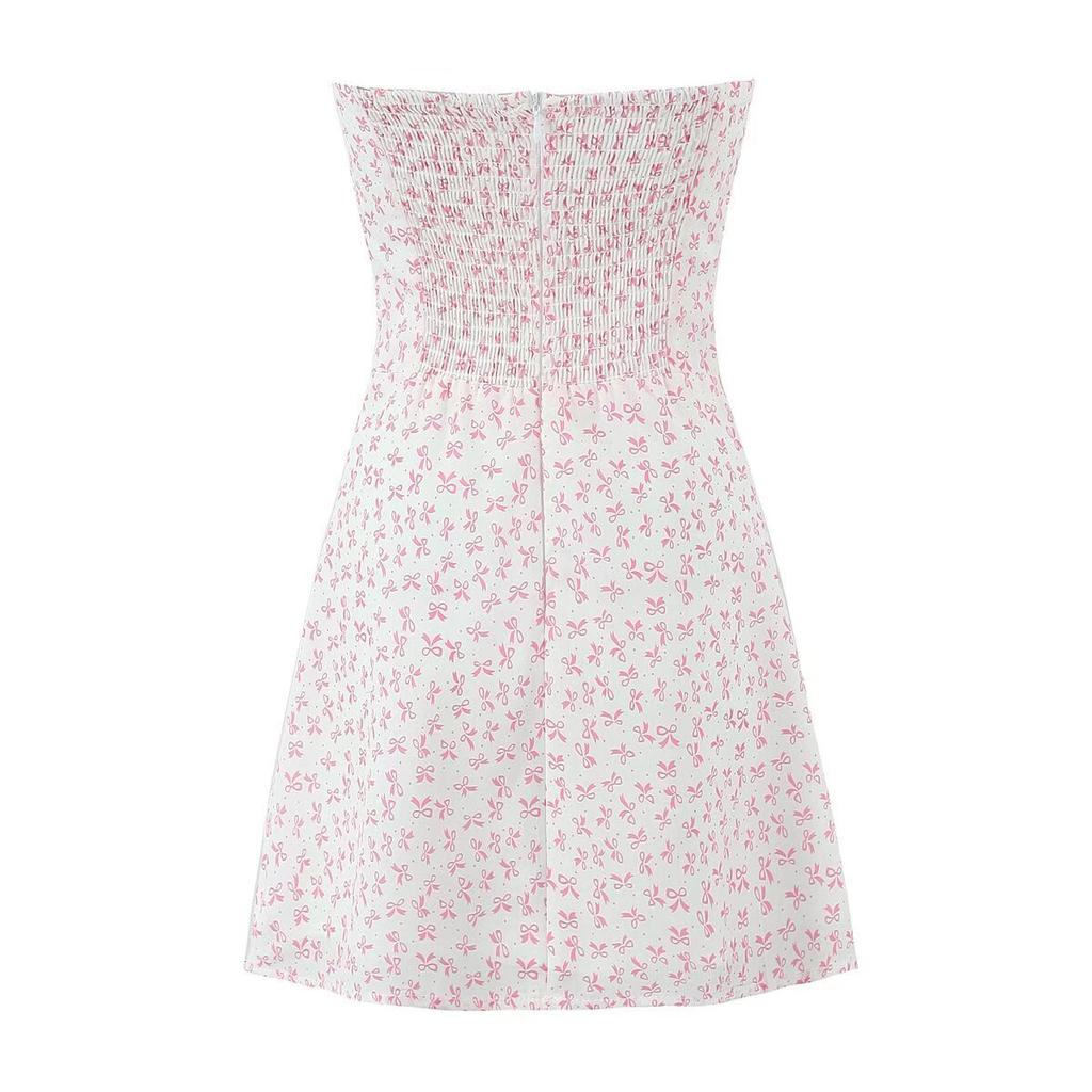 French pure desire girl age reduction floral tube top skirt bow lace-up dress women's vacation chest wrap dress