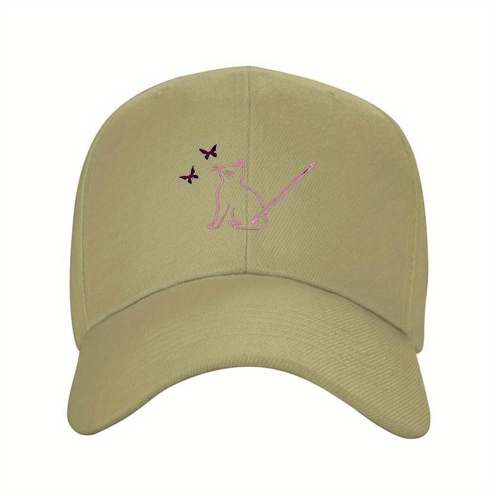 Cat And Butterfly Baseball Cap Minimalist Graphic Adjustable Polyester Sun Hat for Unisex