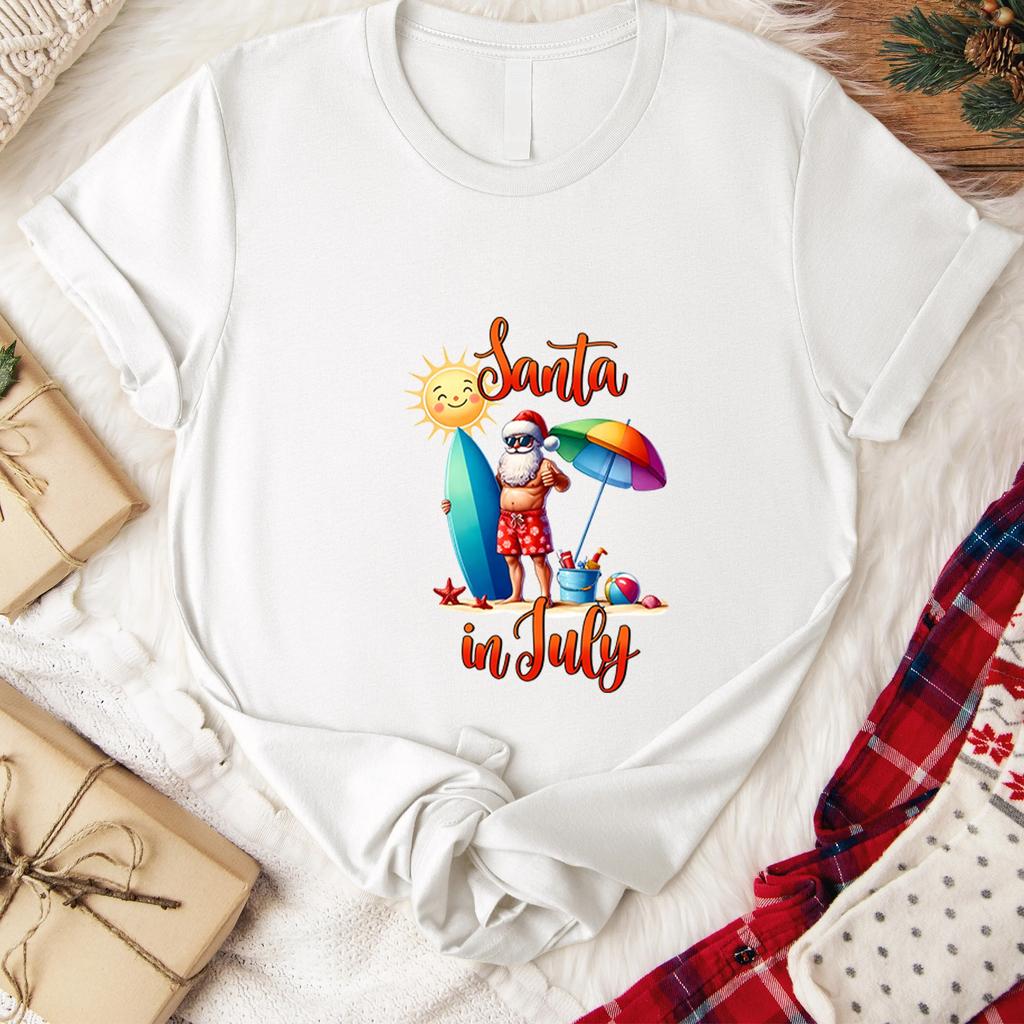 Santa In July T Shirt Christmas Summer Beach Claus Funny Merry