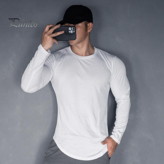 Pánský top na jaro podzim s kulatým výstřihem, slim fit, pružný, střední délky, s dlouhým rukávem, pulovrová mikina pro domov, sport, posilovnu, street wear