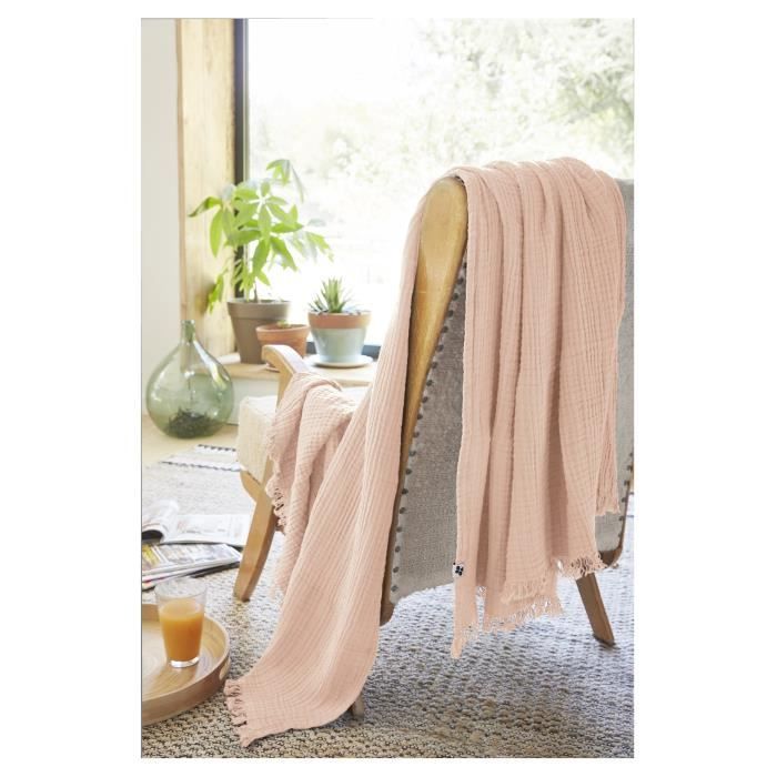 Plaid Quadruple Gaze De Coton 130 X 160 Cm Gaia Guimauve