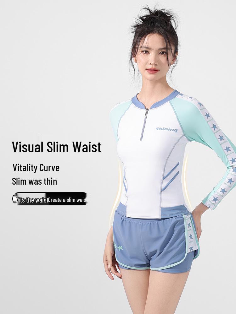 Women's Long Sleeve Two-Piece Swimsuit - Flaw-Hiding, 2025 Style for Slightly Overweight Figures