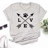 Women Dogs Paws Love Heart Printed T-shirts Fashion Summer Short Sleeve Lady Womens Clothes Tops T-Shirt Black Shirt Tees Female