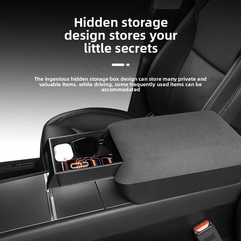 For Tesla Model Y Juniper 2025 2026 Model 3 Center Console Organizer Heightened Armrest Cushion Suede Interior Upgrade Box