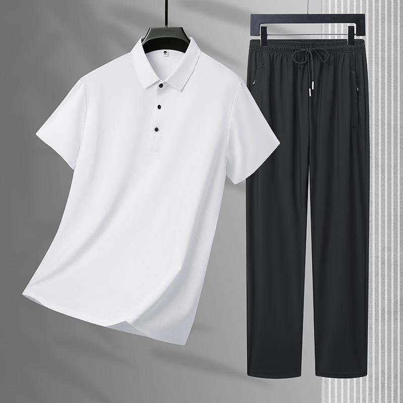 Men's Suit Summer Two-piece Suit for Men, Complete Set of Ice Silk Seamless Sportswear Suit for Men